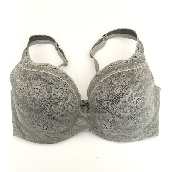 Cacique Modern Lace Bra 42DD Lightly Lined Balconette Grey Underwire Adjustable - Picture 1 of 3